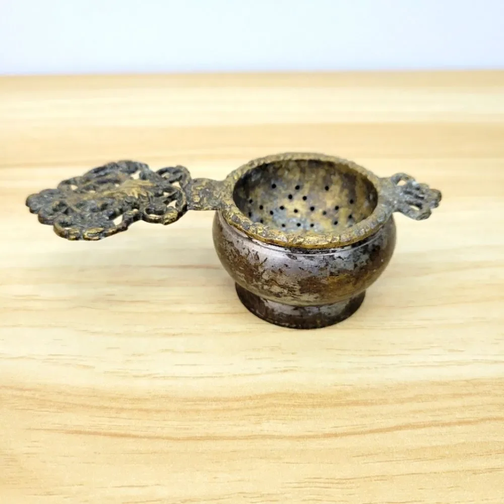 Vintage Brass Tea Strainer Ornate Handle Loose Leaf Infuser – Made in India